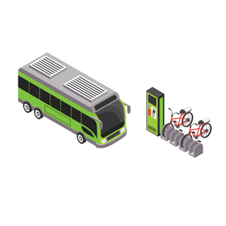 A bus and some bicycles