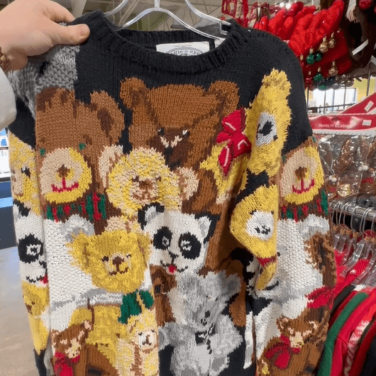 Sweater covered in images of teddy bears