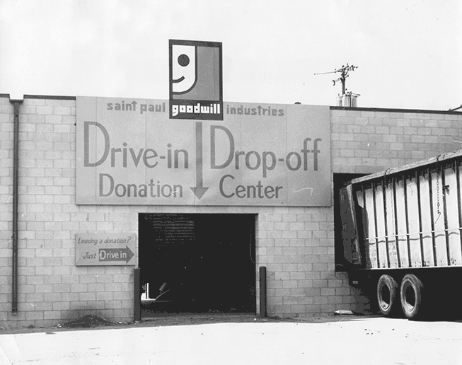 One of the first Goodwill drive up donation by garages