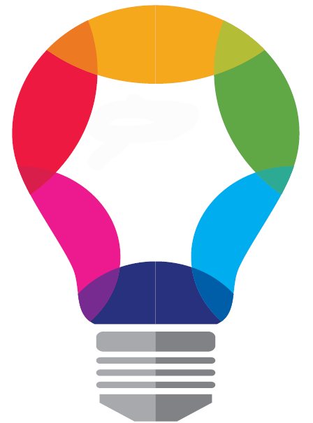 Rainbow colored light bulb with text in the middle saying 360 Employees
