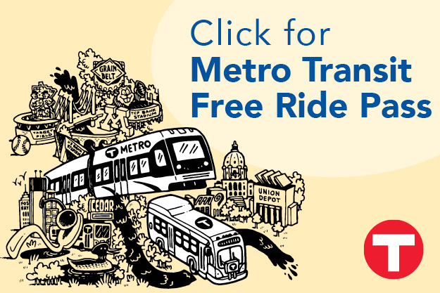 Click button to download pass to ride Metro Transit free to event on March 18, 2025