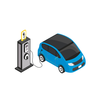 Illustration of a car plugged in and being charged